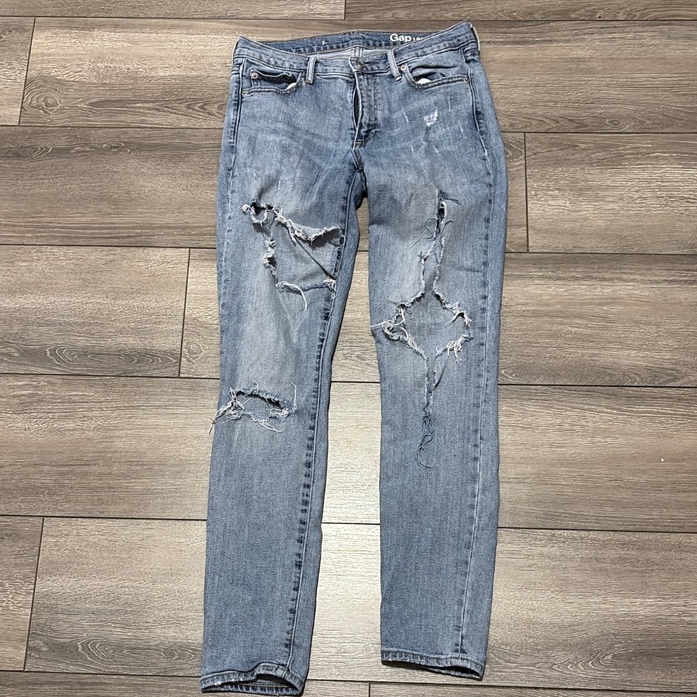 GAP Blue High Rise Distressed Skinny Denim Jeans